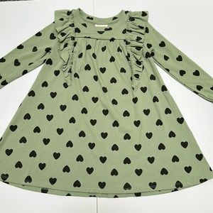 Cat & Jack girls heart ruffle ribbed long sleeve dress color olive green size 5T
